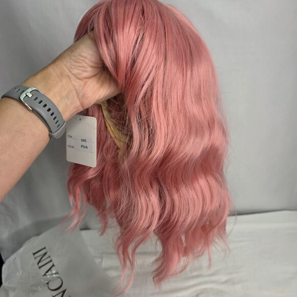 Pink Short Bob Wig with Bangs for Women Loose Wavy Synthetic Cosplay Costume - Picture 1 of 12